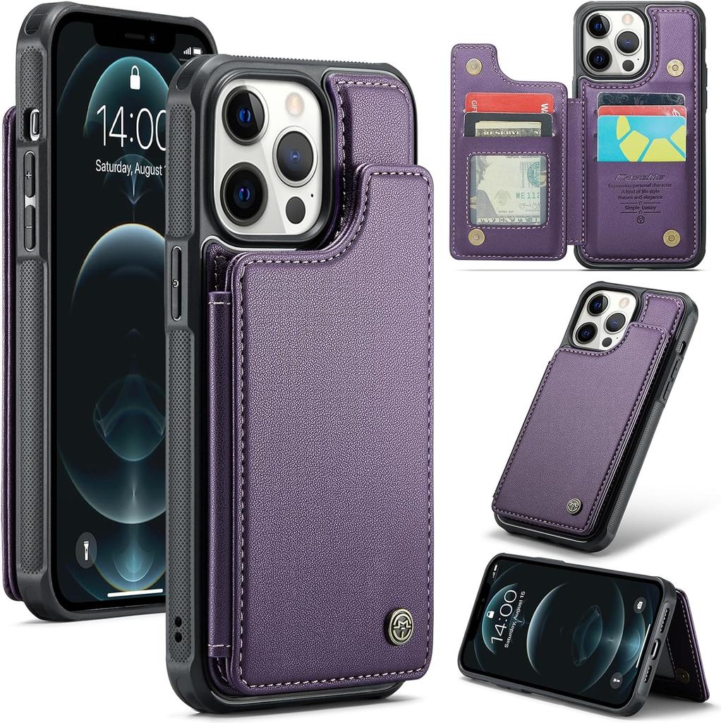 IPhone Wallet Protective Case with Card Holder, RFID Shielding, Men's and Women's Shock-absorbing Leather Bracket, Durable Protective Phone Case