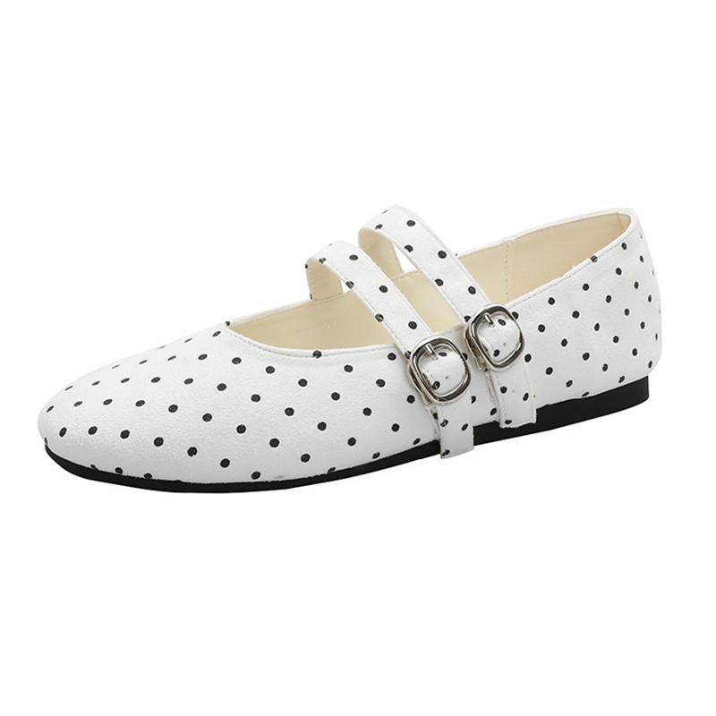 Polka Dot Strap Buckle Women Ballet Flats Comfortable Soft Soles Mary Janes Walking Loafers Street Style Dance Shoes