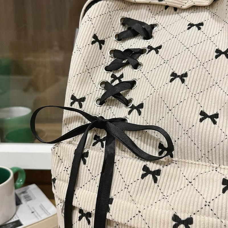 Χαριτομένο Σακίδιο από Κορδουάνι με Σχέδιο Φιόγκου Καθημερινό Casual Σακίδιο για Γυναίκες Ελαφρύ Σχέδιο με Κορδόνια Ιδανικό για Σχολείο Ταξίδια Μετακίνηση και Μοδάτες Εμφανίσεις