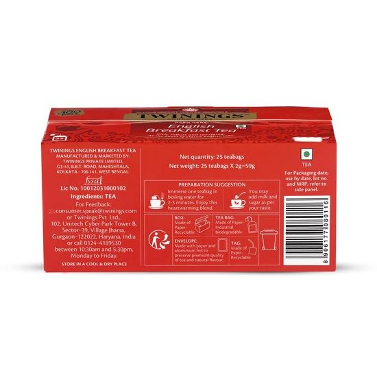 Twinings English Breakfast Tea, 25 čajových sáčků | Balení 1 ks | Anglická klasická řada | Prémiový černý čaj | Střední síla