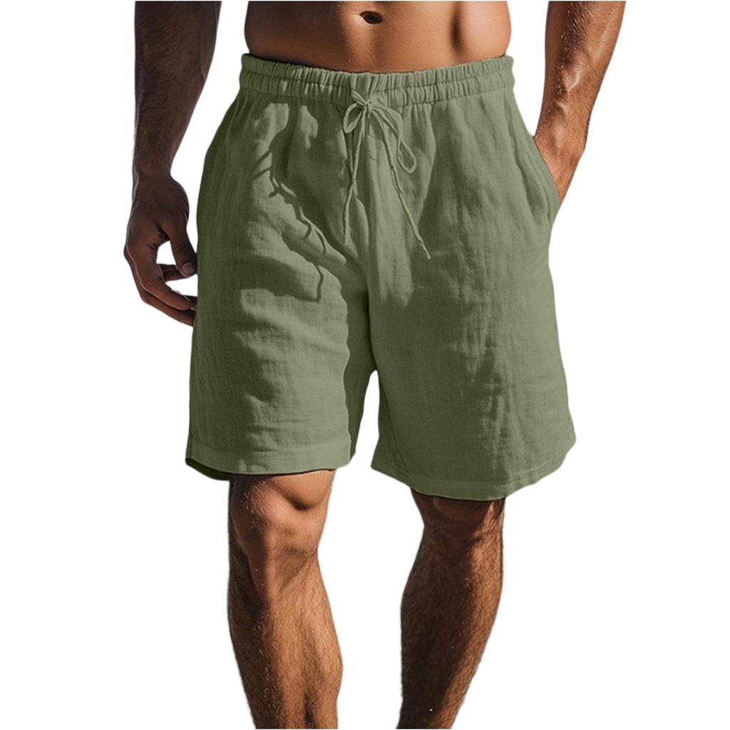 Men's -color Casual Cotton-linen Loose Five-inch Shorts