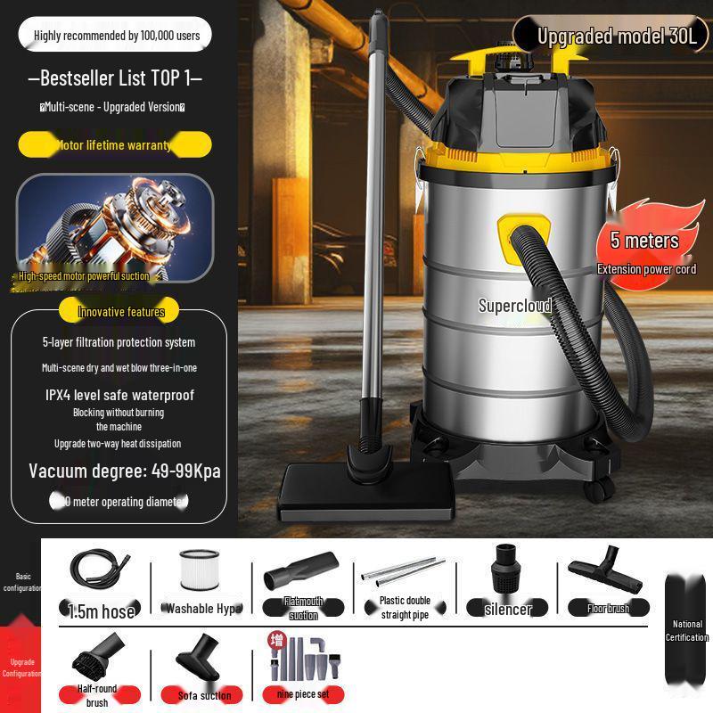 High-Power Industrial & Household Vacuum Cleaner for Carpet, Car, and Seam Cleaning