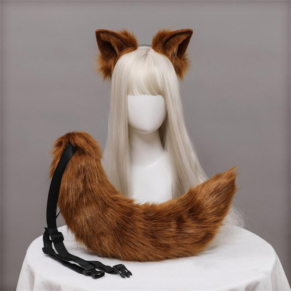 2 Stück/Set Plüsch-Katzenohren Schwanz Flauschiges Fursuit Lolita Stirnband Katzen-Schwanz Cosplay Zubehör Handgefertigt Simulation Tierohren Kopfschmuck