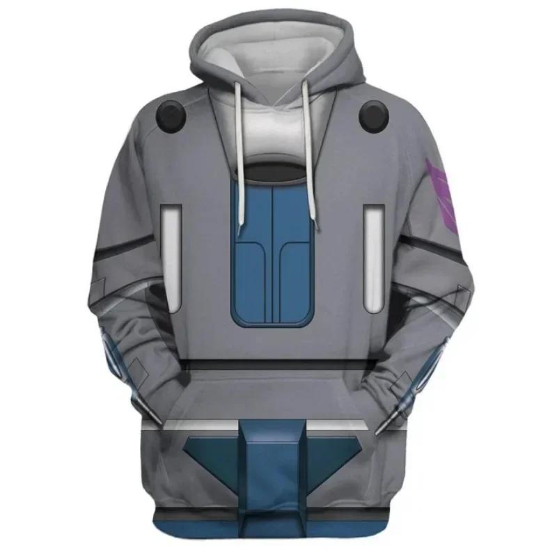 Men's 3D Robot Print Hoodie Red/Blue Cartoon Streetwear Sweatshirt Cotton Blend Pullover for Teen Boys