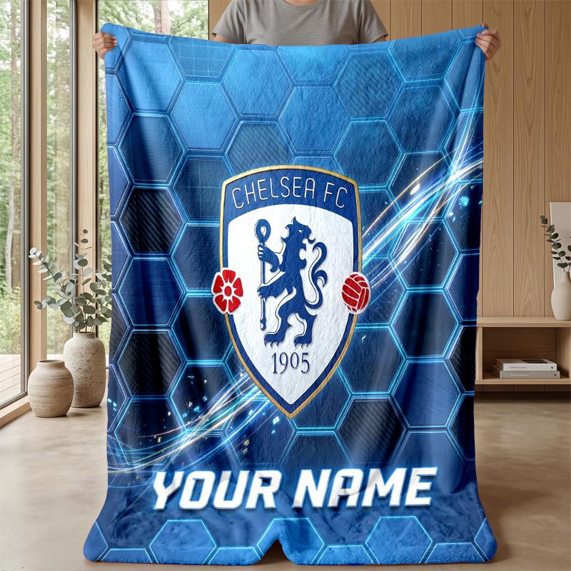 Custom Text Flannel Throw Blanket, Lightweight Cozy Bed Sofa BlanketChelsea FC