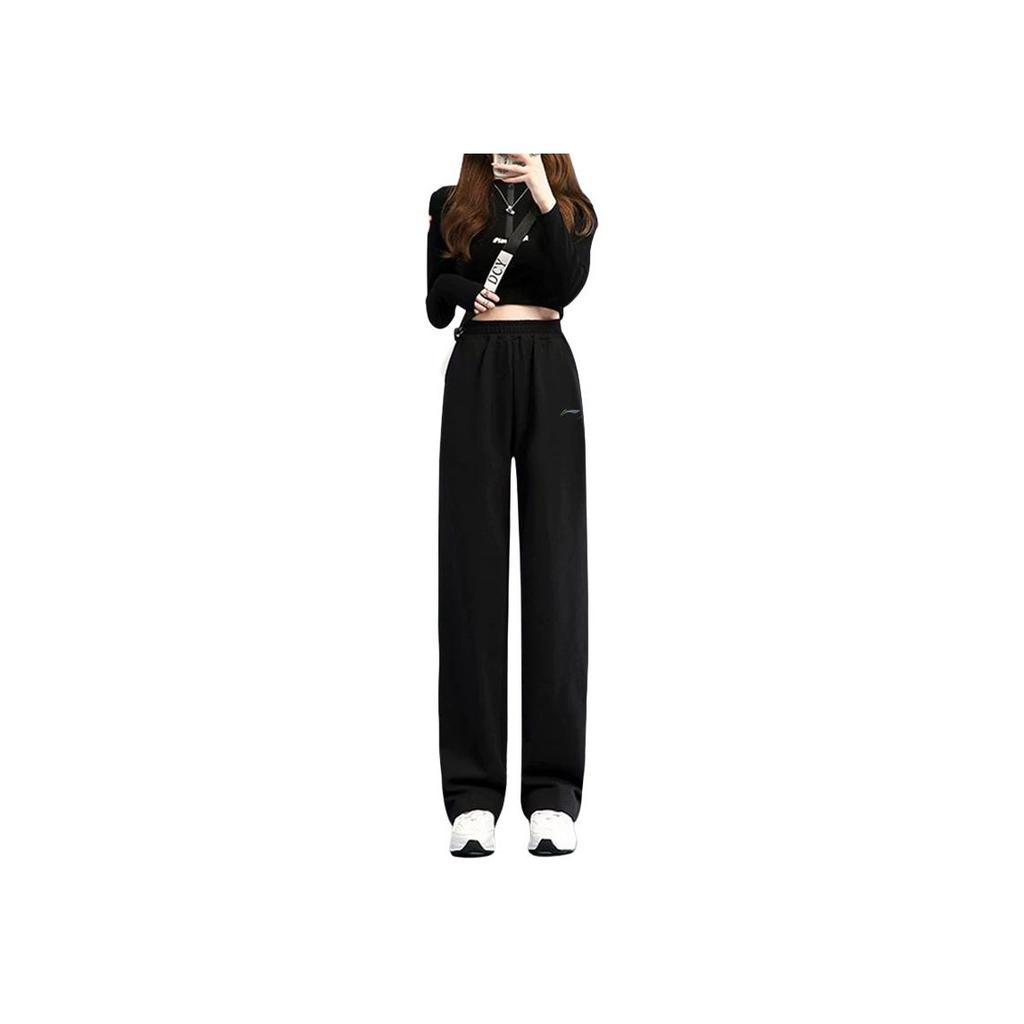 Li Ning Casual Running Tapered Loose Knit Sports Pants Women Pants Standard-Black AYKT525-1
