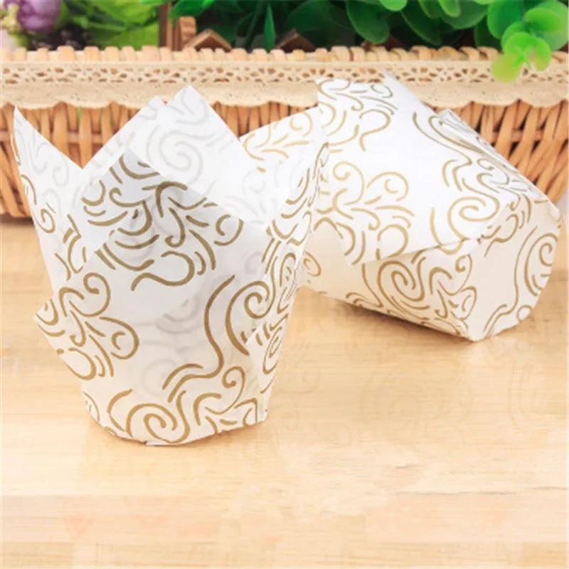 50 Stück Cupcake-Förmchen im Zeitungsstil Backförmchen für Hochzeitsfeier Caissettes Tulpenförmchen Muffin-Cupcake-Papierförmchen Ölfest Kuchenverpackung