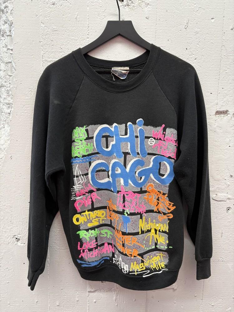 

Vintage Chicago Sweatshirt Mens Large Black Liberty Crewneck Graphic USA 90s Unisex T-Shirt S