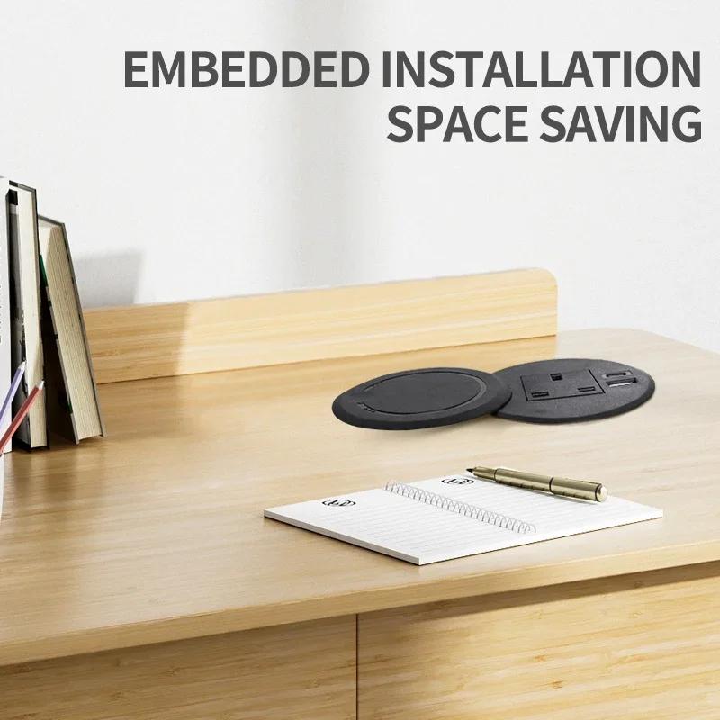 Desktop Socket Multifunctional UK Socket with USB Type-C Recessed Desktop Plug Round Socket