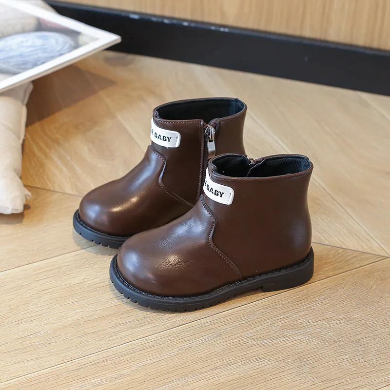 2024 Children Leather Shoes for Girls Autumn Winter New Fashion British Style Soft Bottom Anti-slippery Versatile Short Boots