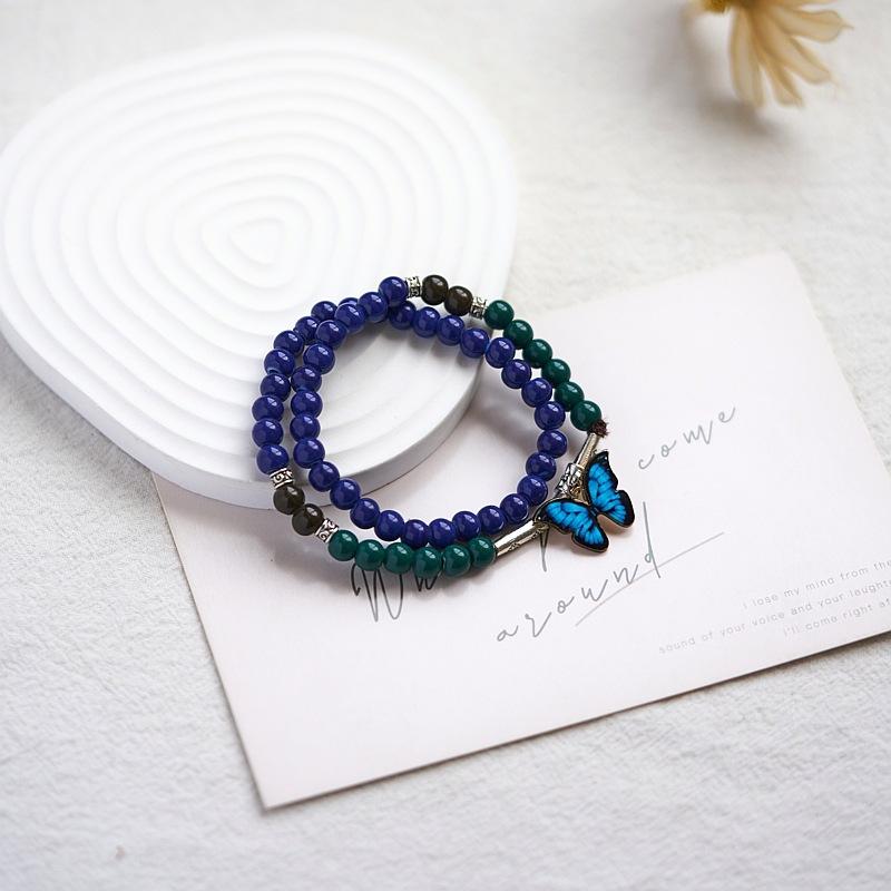 Jingdezhen Ceramic Bracelet New Chinese Style Student Antique Double Circle Beaded Bracelet Jewelry Hand-woven