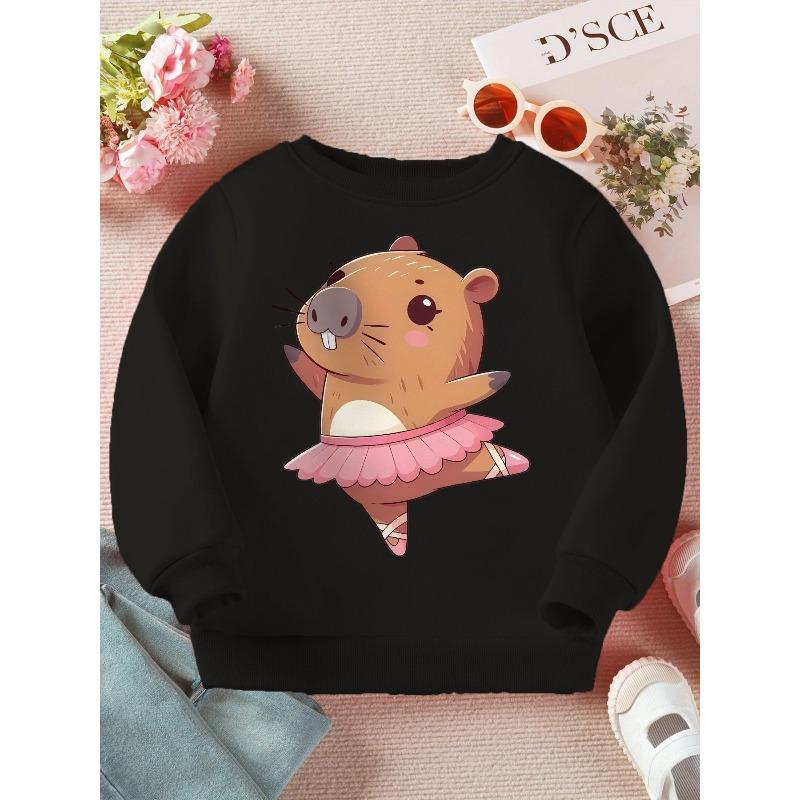 Kdis Crewneck Sweatshirt, Cute Ballet Capybara Print. Spring Autumn Tops