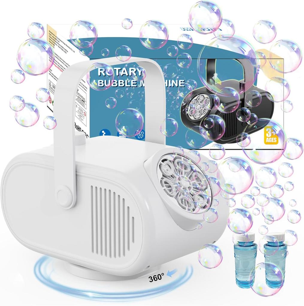 Bubble Machine Automatic Bubble Blower for Kids Portable Auto Rotating 360° Outdoor Toy for Birthday Party Wedding Gifts
