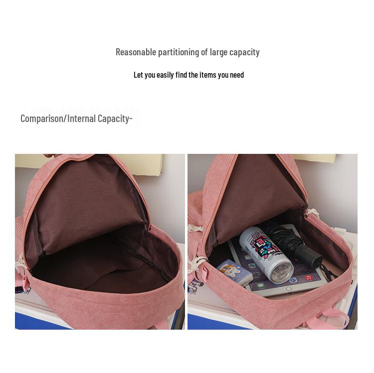 Cross-Border Large Capacity Corduroy Backpack: Versatile, Portable Student Bag for College Style & High School. Lightweight Double-Shoulder Design.