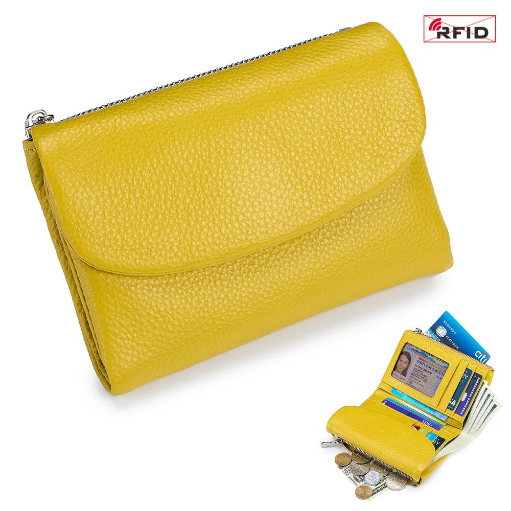 Damen-Clutch aus echtem Leder mit RFID-Schutz: Kurzes Mode-Portemonnaie mit großer Kapazität