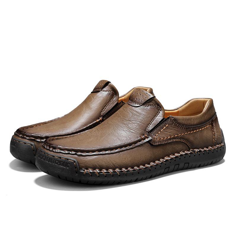 Plus Size Men's Casual Spring Leather Low-Top Shoes, Trendy Hand-Stitched and Breathable, Sizes 47-48