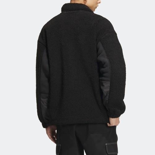 Adidas Originals Trefoil FW22 Men’s Sherpa Fleece Patchwork Sports Jacket, Black