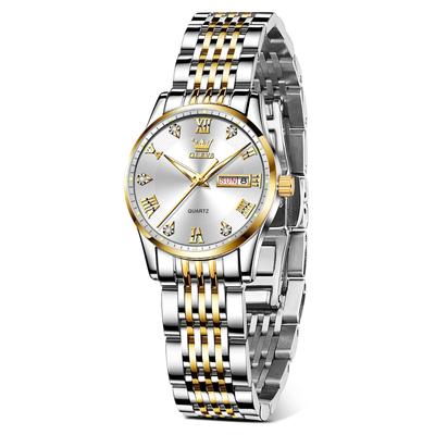Watch Analog Quartz Waterproof Luminous Popular Arm Watch Date and Day of the Week Business Stylish Fashion Watch Silver Dial Gold White
