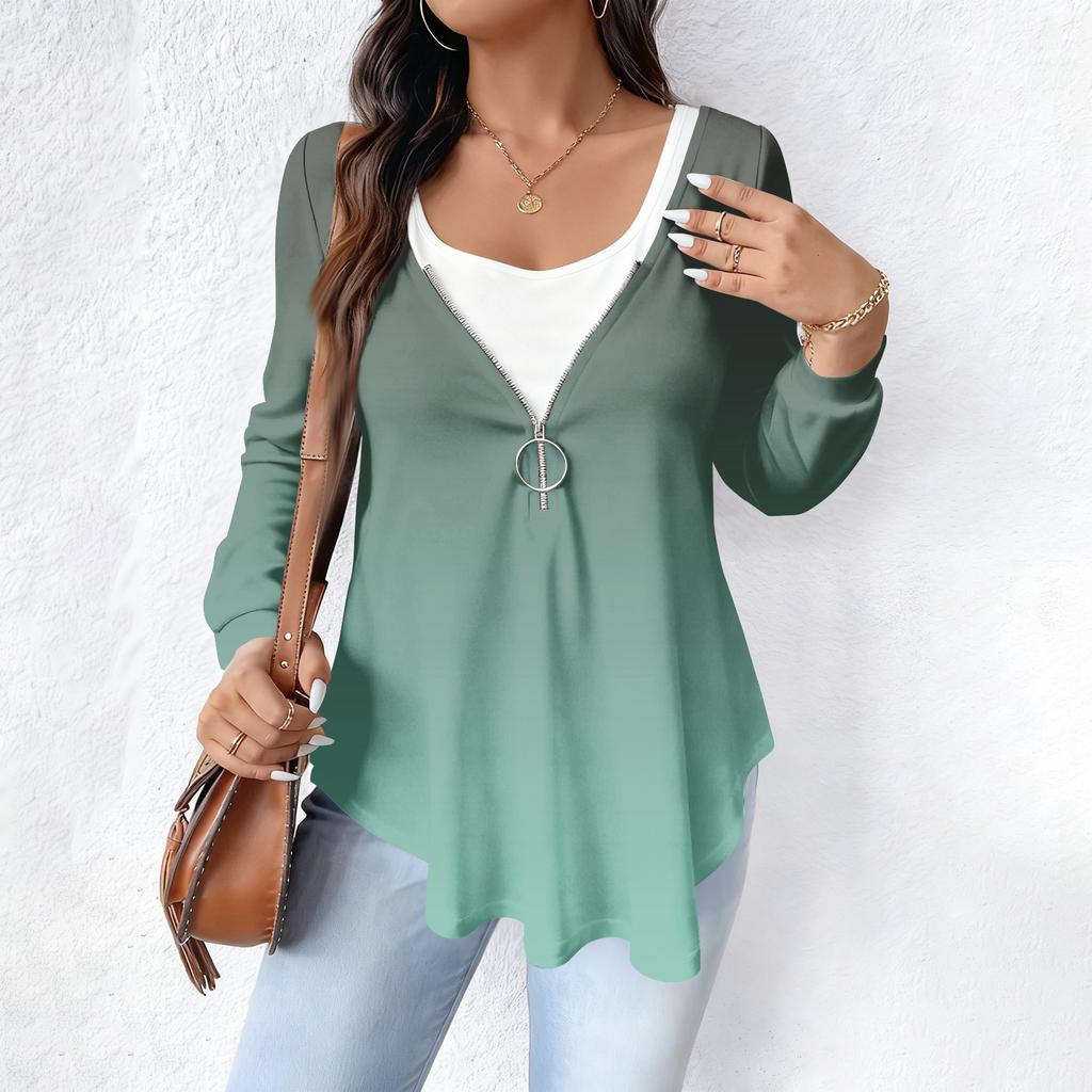 Women's Fashionable Casual Long Sleeved Loose Oversized Printed Top