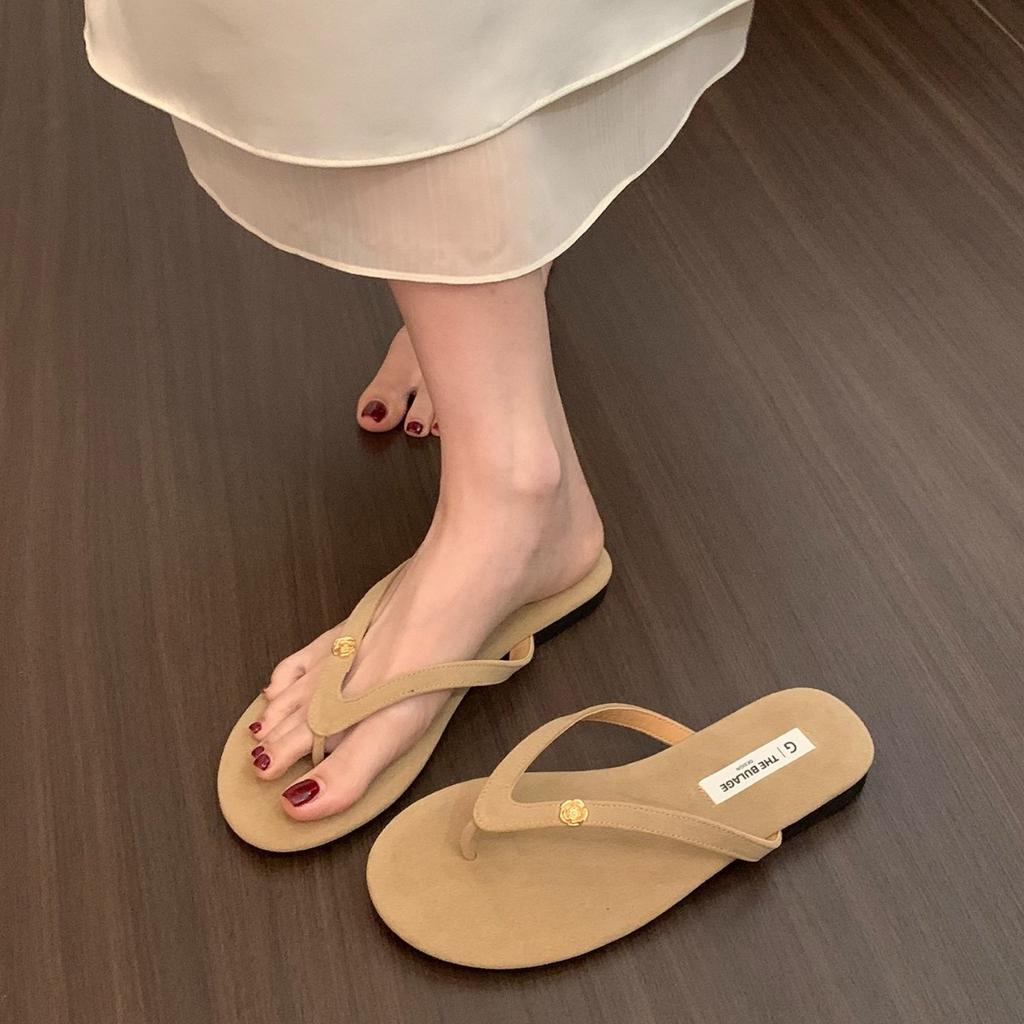 Flat-bottomed Small Fragrant Wind Slippers Women's Shoes Summer Wear 2025 New Gentle Fairy Wind Toe Sandals Flip-flops