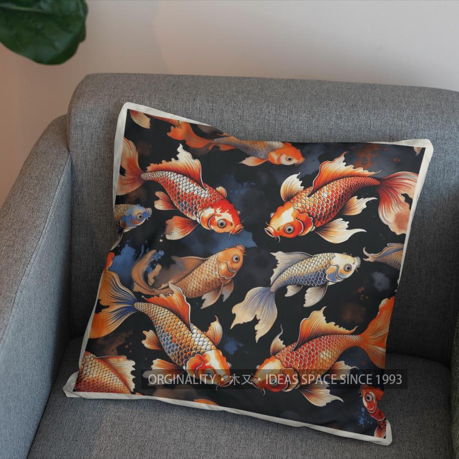 2D Colorful Koi Fish Pattern Decorative Pillow Cover Pattern Cushion Cover Suitable For Sofa Bedroom Car Pillow Cover