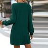Womens Fall Winter Knit Sweater Tunic Dress Casual Long Sleeve V Neck Button Loose Dress With Pocket