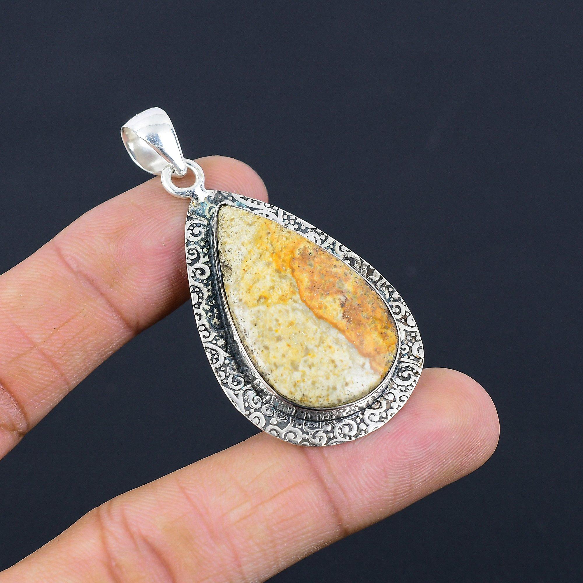 

Polychrome Jasper Stone Sterling Silver Sister Bezel Wedding New Pendant Jewelry