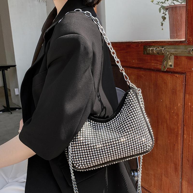 Fashion Rhinestone Crossbody Bag Women Shiny Chain Evening Clutch Totes Casual Lady Shoulder Messenger Pouch