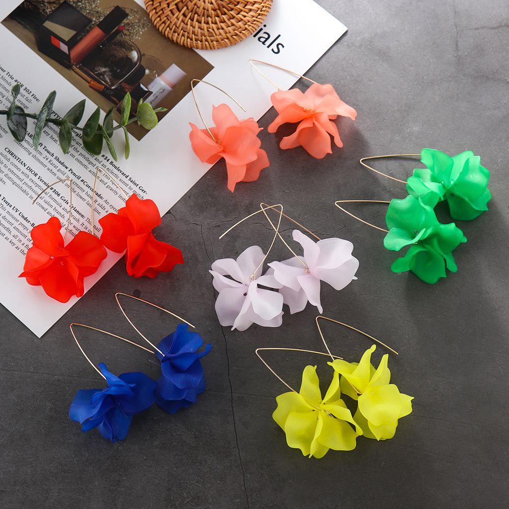 Multicolored Fashion Resin Flower Long Earrings 2019 New Designs Bohemia Handmade Petal Dangle Earrings For Women Gift