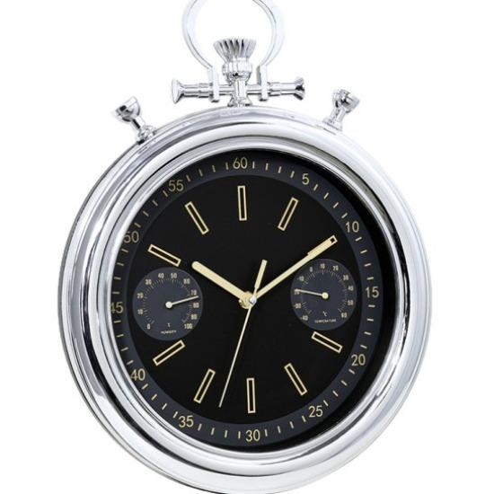 12-inch Imitation Pocket Watch Design with Temperature and Humidity Wall Clock Living Room Clock NATO Style Wall Wall Clock Silent Retro