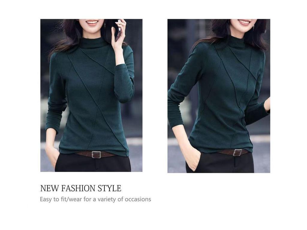Threaded Fleece: Stylish Korean-Style Slimming Base Layer Top with Half-High Collar for Autumn/Winter