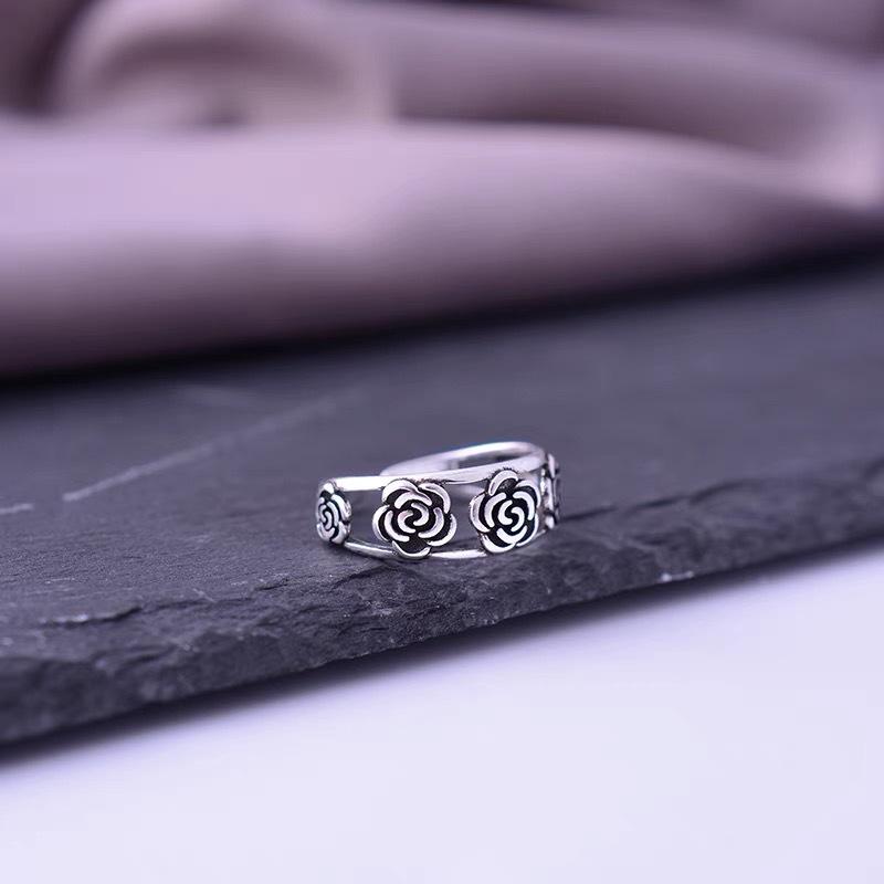 Korean Retro Rose Flower Open Ring - Women's Cool Vintage Style Finger Accessory