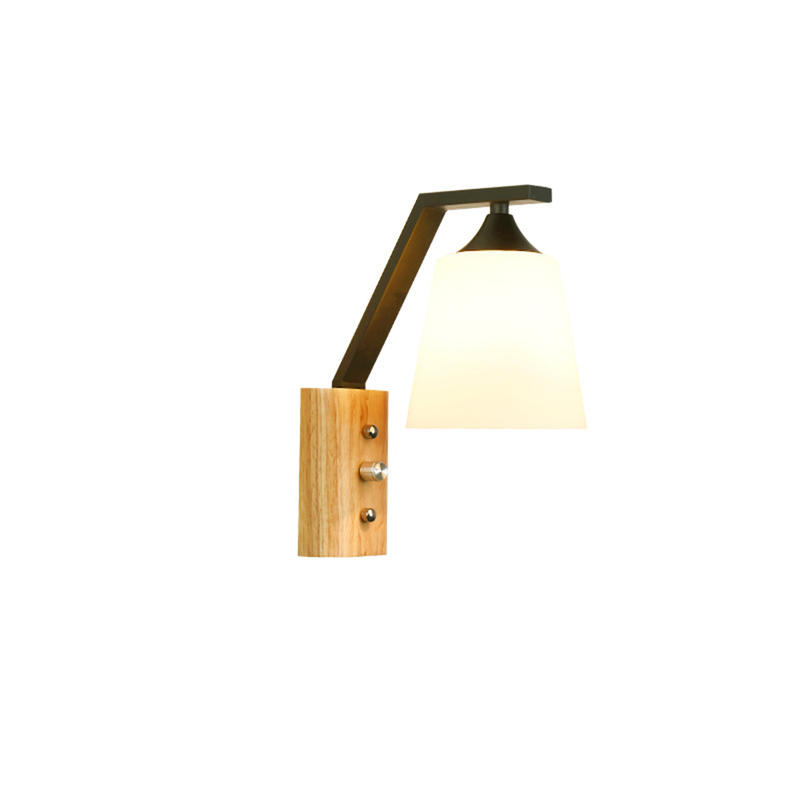 

Simple Wooden Night Lamp For Bedroom, Black Wall Lamp Wall Kinket, Transition Lamp, Glass Craft Lamp E27 Without Bulb