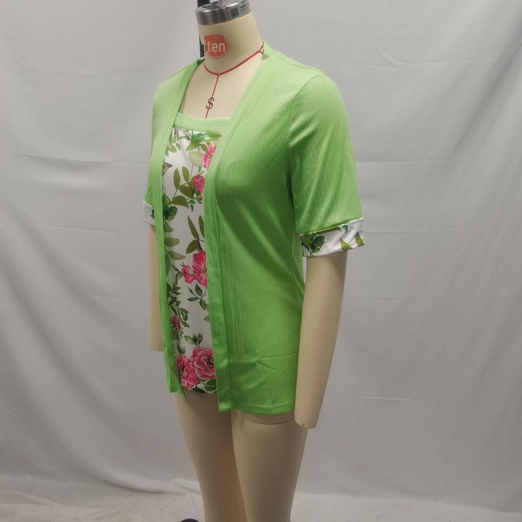 Summer 2024 European American Printed Two-piece Short-sleeved T-shirt for Women