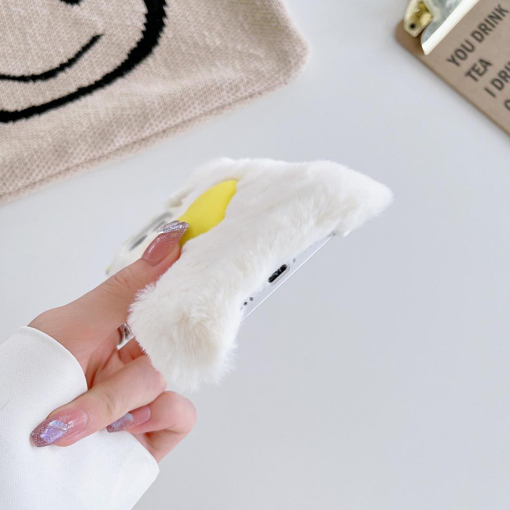Color Block Plush Heart Phone Case for iPhone 13/14/15 Pro Max - Cute Autumn/Winter Design