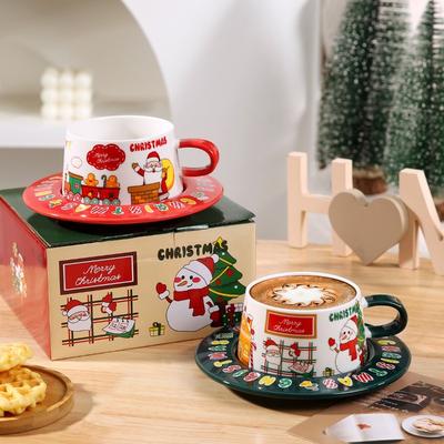 Santa Claus Ceramic Coffee Cup and Saucer English Afternoon Tea Floral Tea Coffee Cup Home Breakfast Milk Mug Christmas Gift New