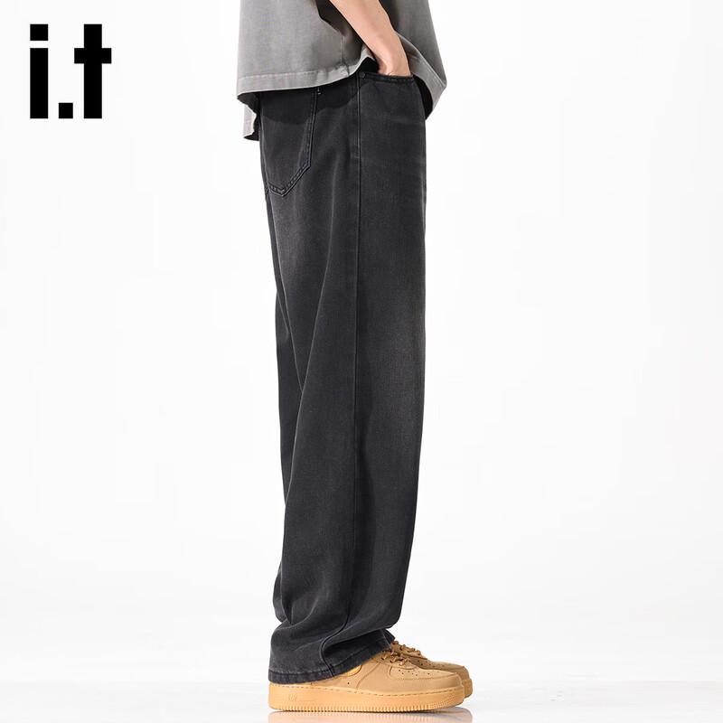 izzue it Men's Washed Black Loose Straight Denim Shorts