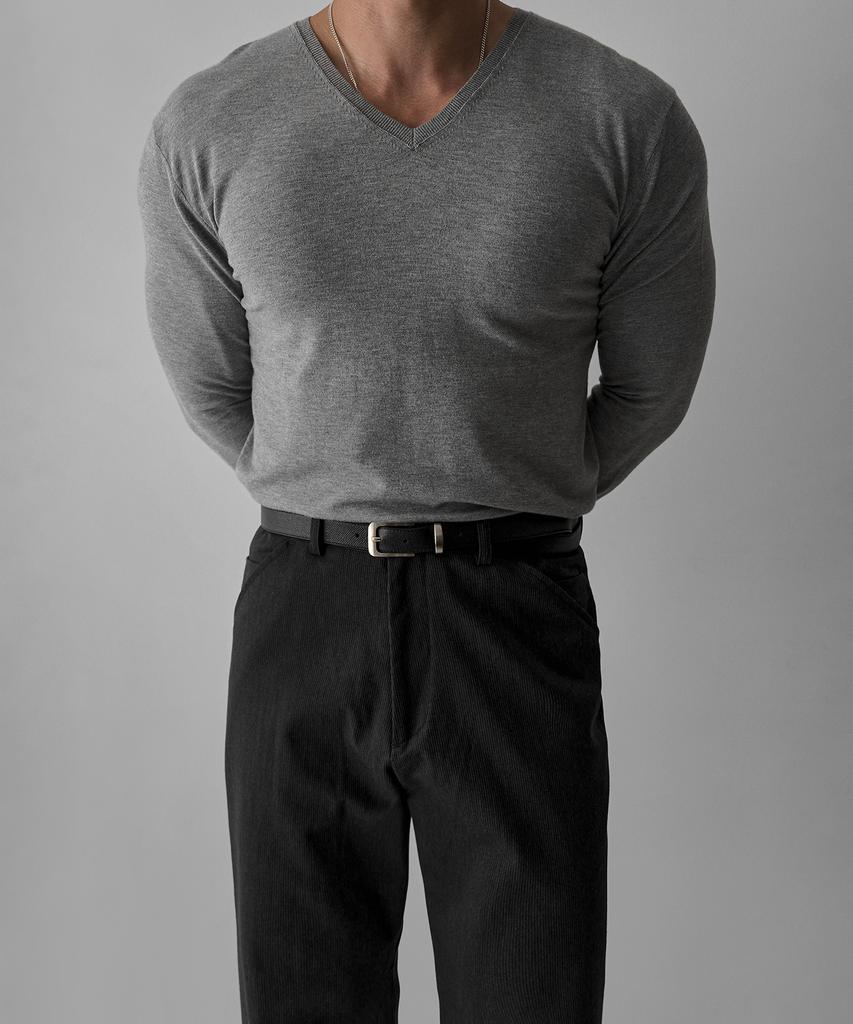 BOWLOW PRODUCT Essential V-Neck Muscle Long Sleeve Knit [Gray]