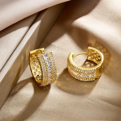 2026 New Micro-Paved Zircon Hoop Earrings Hollow Round Gold Plated Ear Buckles for Women