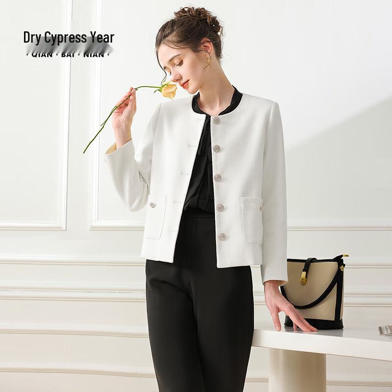 

QianBainian Women s Classic Collarless Little Fragrance Style Jacket XL