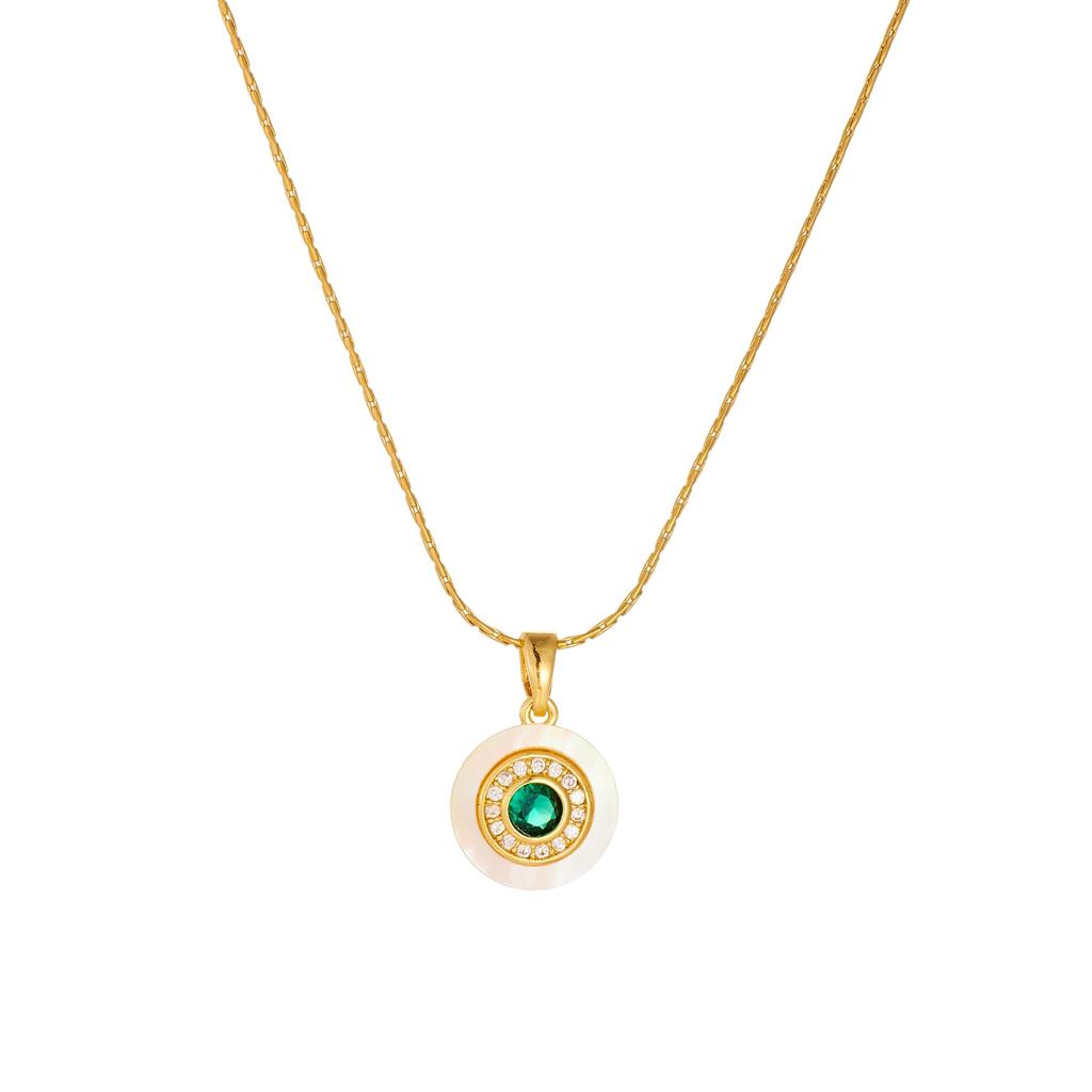316L Stainless Steel Round Green Zircon Pendant Necklace For Women Lady Fashion New Clavicle Chain Jewelry Accessories Gift