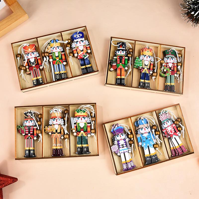 9Pcs Christmas Wooden Ornaments Nutcracker Soldier Xmas Tree Hanging Pendant Christmas Home Decorations New Year Gift