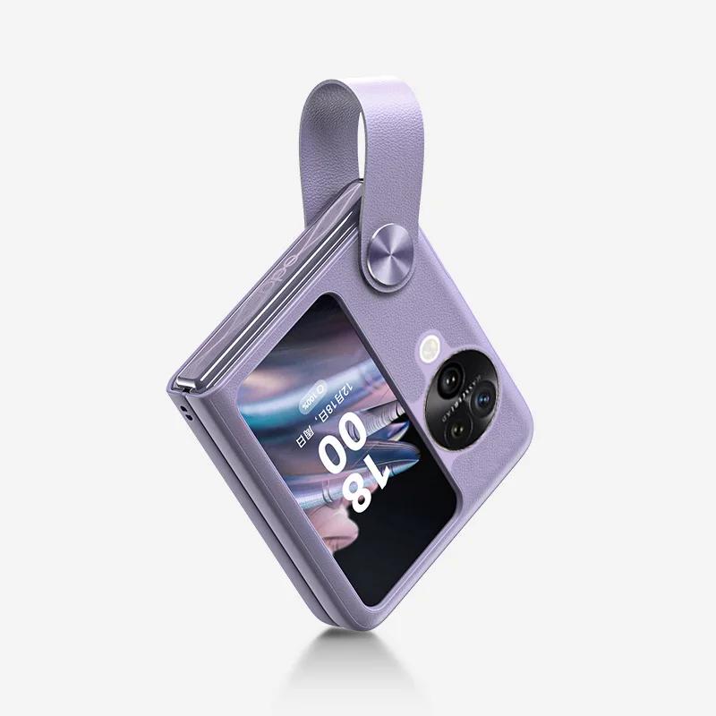 Leather Holder Wrist Strap Phone Case for OPPO Find N3 Flip Find N2 Flip N3flip Findn3flip N2flip Findn2flip Shockproof Cover