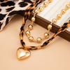 2Pcs/Set Retro Leopard Print Chain Punk Hollow Charms Jewelry Fashion Heart Pendant Necklace  Gifts