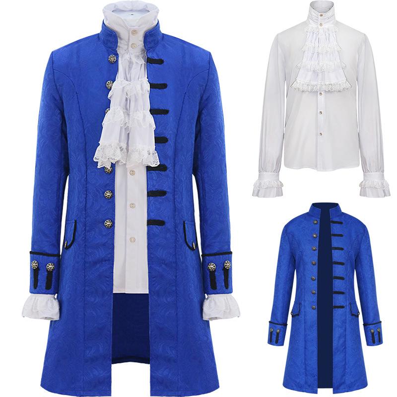 2021 European & American Men's Solid Color Steampunk Retro Stand Collar Coat