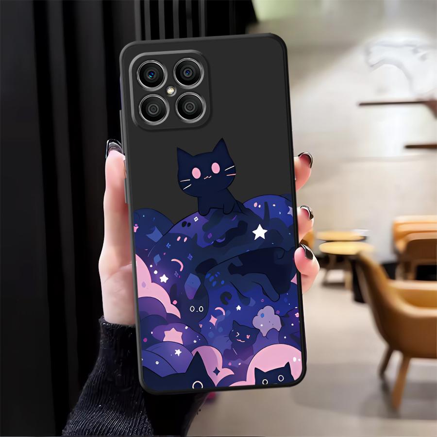 

Black Cat Starry Night Case for Honor 200 400 Lite Magic5Lite X6 X9a X8 8X 90 70 X5b X7 Funda Phone Cover Honor X5b Plus