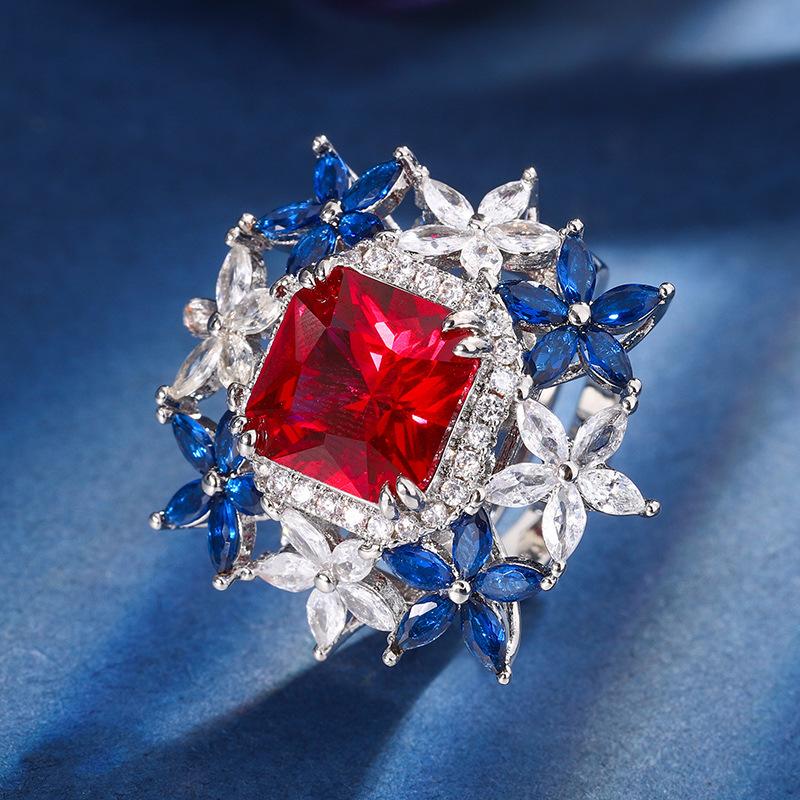 Jewelry Copper Bottom Gold Plated Jewelry Set Simulation Red Corundum Emerald Flower Set Female 10 * 10