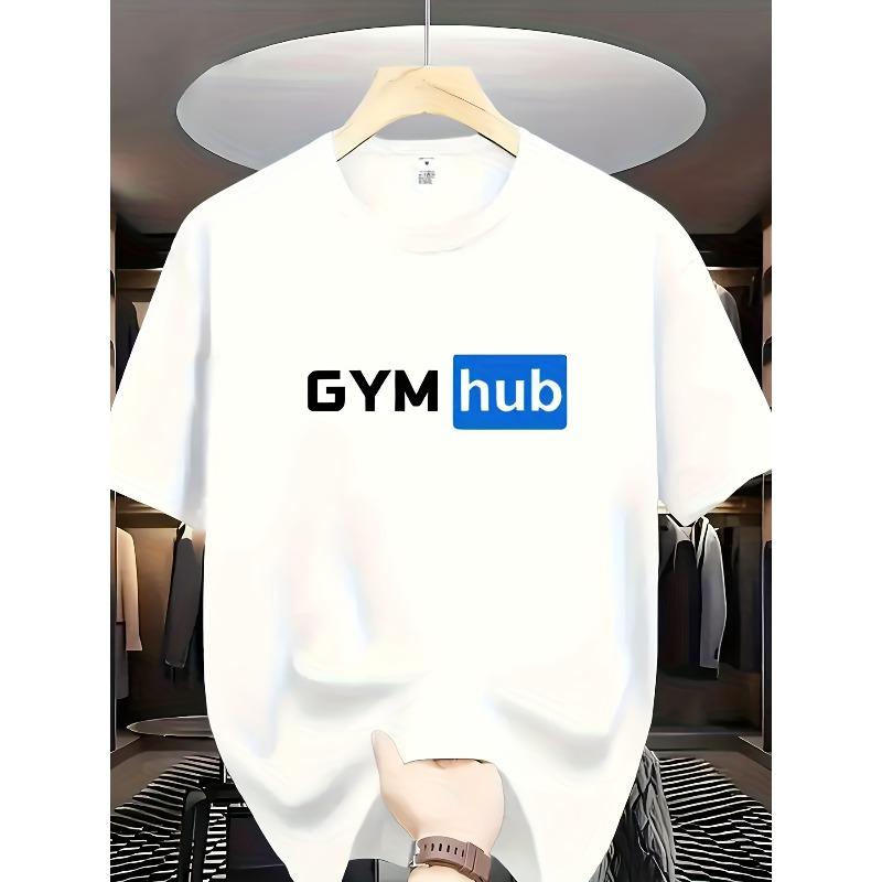 

European sizes Men s Fitness T-shirt - Breathable sweatshirt with Gymhub pattern, lightweight elastic top, suitable for gym and casual wear 4XL білий