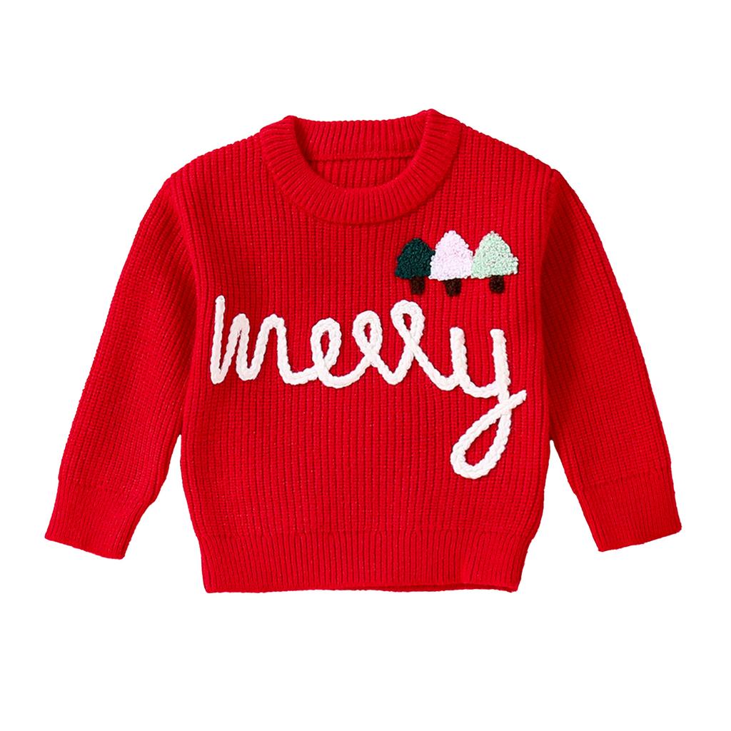 Autumn and Winter Cute Knitted Children's Christmas Sweater Warm Casual Boys and Girls Jumper Letter Embroidery Santa Hat Children's Pullover Top