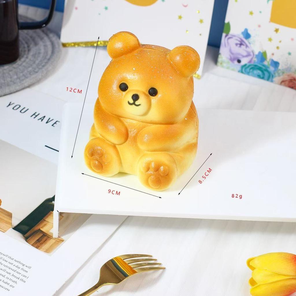 1Pcs Bear Simulation Decompression Pinch Music Student Opening Gift Bear Simulation Bread Slow Rebound Pinch.
